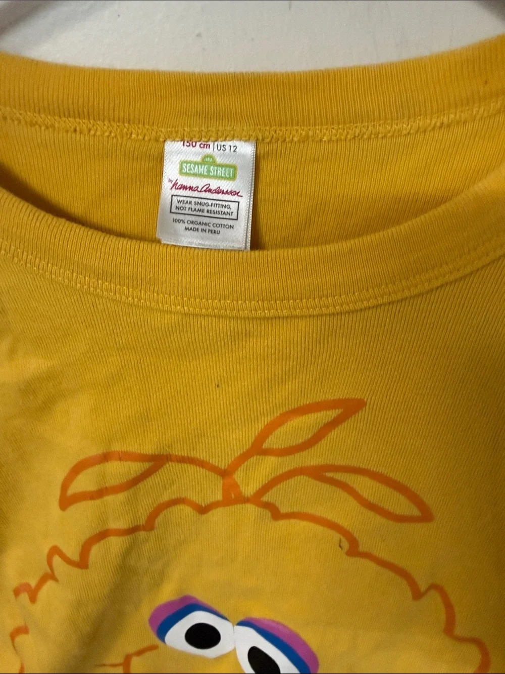 Hanna Andersson Yellow Long-Sleeve Big Bird Face Tee
